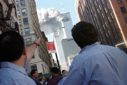 "Pedestrians react to the World Trade Center collapse"